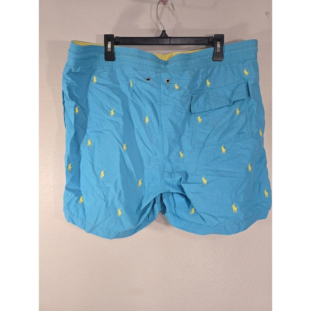 Polo Ralph Lauren Men's Swim Trunks Large Blue Yellow  Pony Logo *Cut Liner* BE